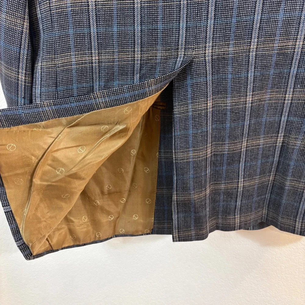 Vtg 70s Christian Dior Blazer Men 46 Blue Plaid Wool Sport Coat Heritage Preppy